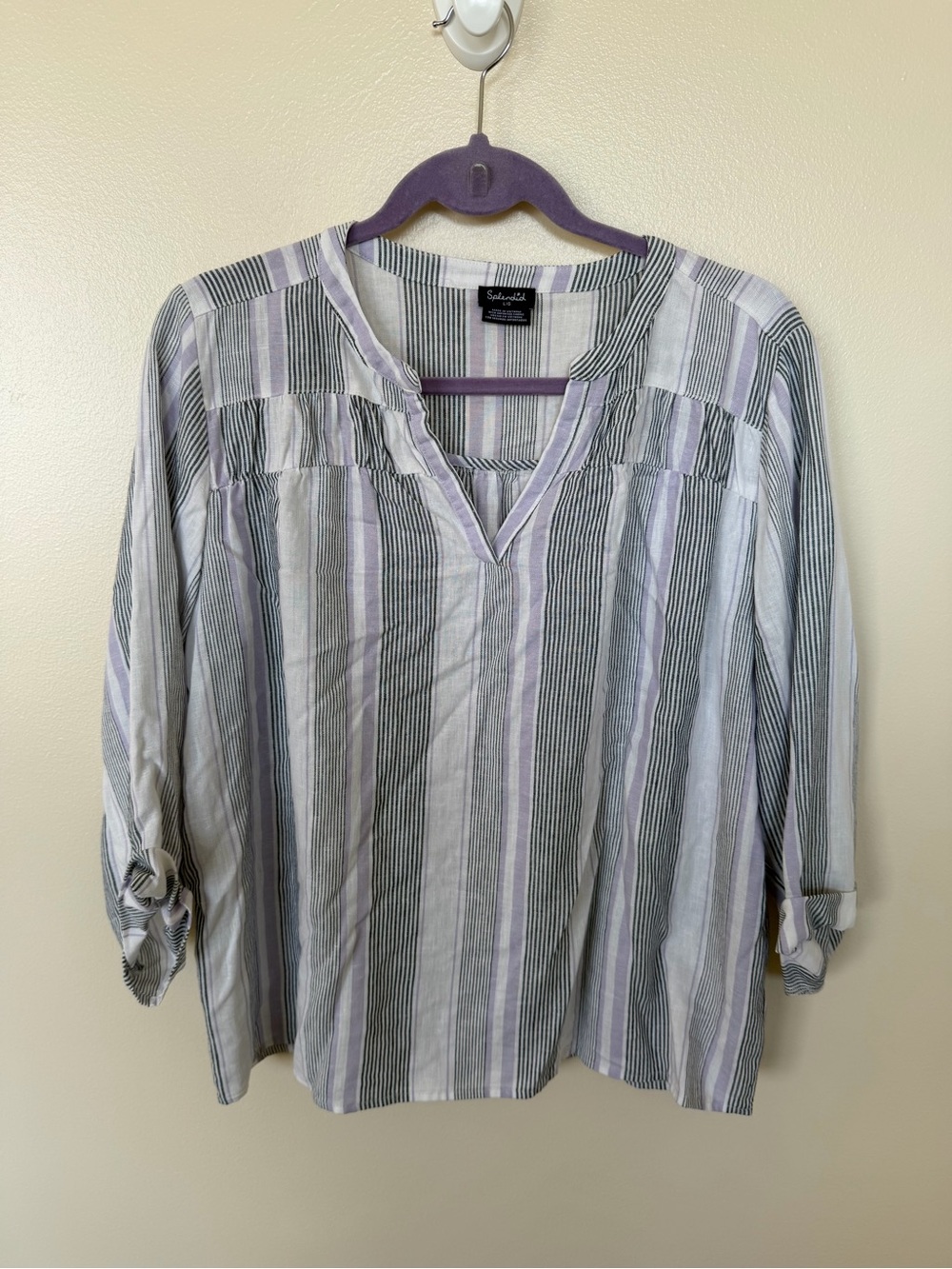 SPLENDID Grey & Lilac Striped Blouse